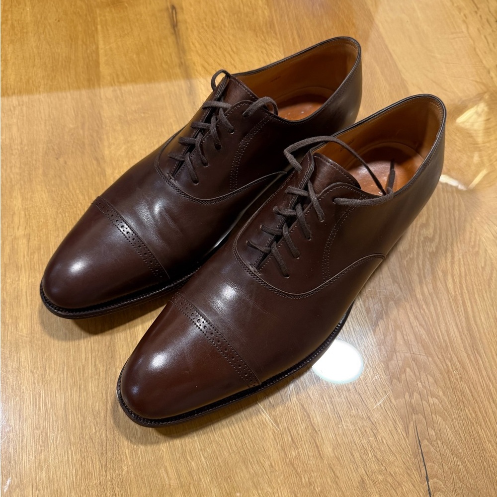 John Lobb~Men's Brown Leather Cap-Toe Oxford Shoes - Picture 2 of 8